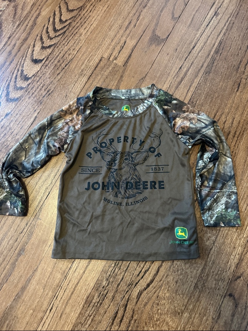 John Deere Brown Tee with Camo Sleeves